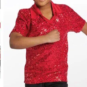 Weissman sequin collar red shirt dance